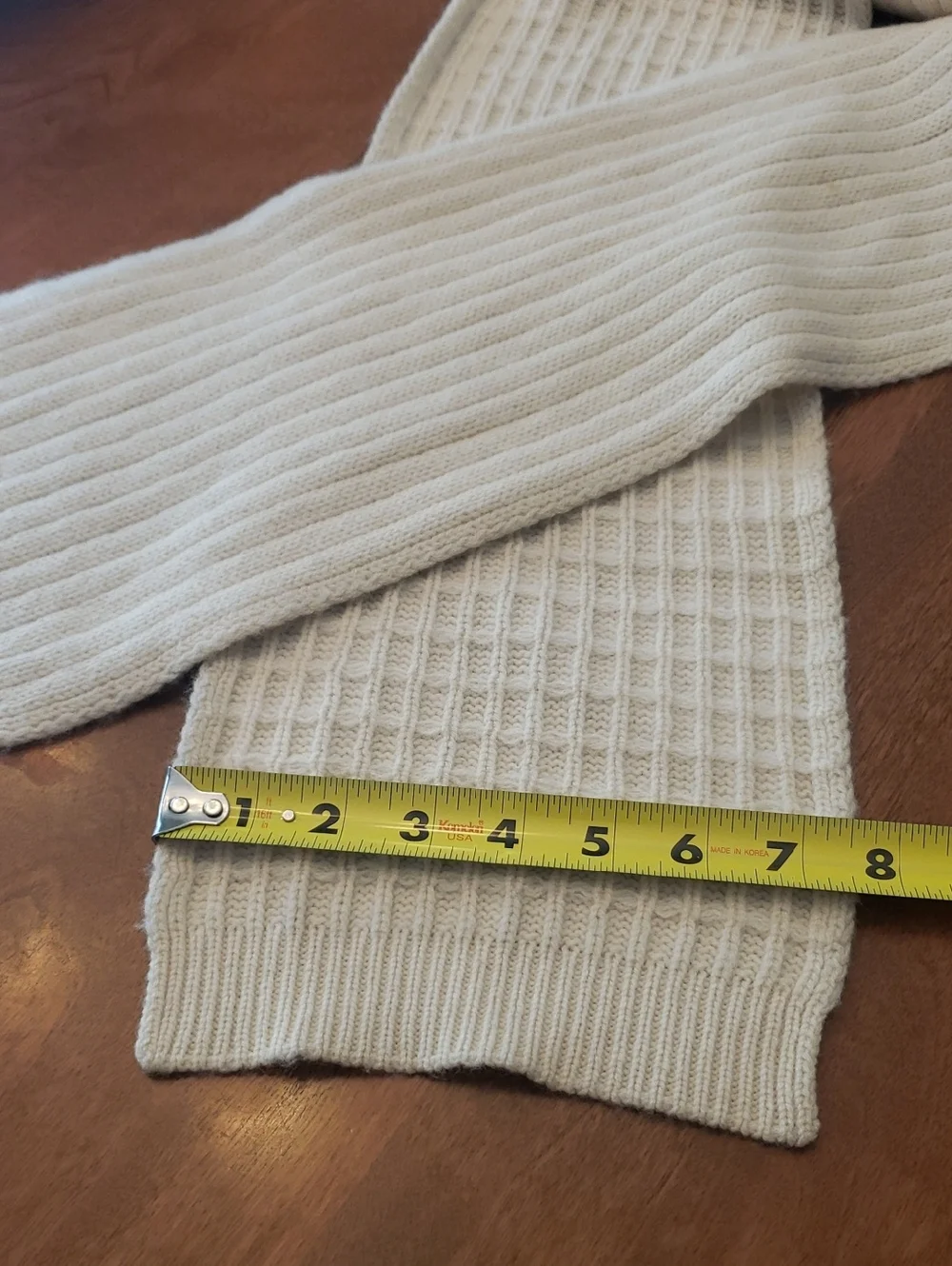 Cream Two-sided Weave  Knit Scarf - Waffle & Ribbed